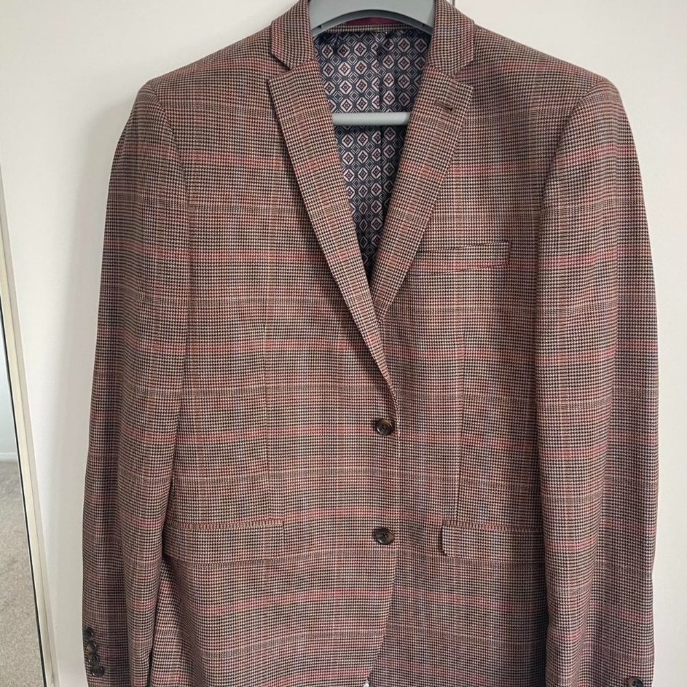 Next Mens Brown and Burgundy Suit
